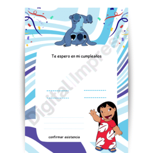 Invitación de Stitch diseño 2 en blanco